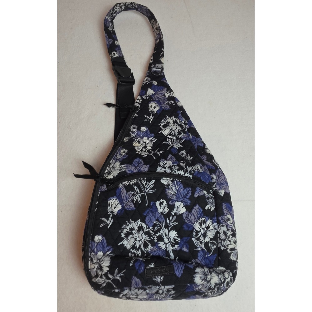 Vera Bradley Quilted Cotton Sling Backpack Floral Purple Black Crossbody Bag